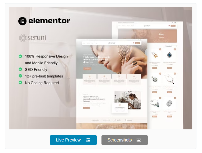 Seruni – Jewelry Store WooCommerce Elementor Pro Template Kit Download