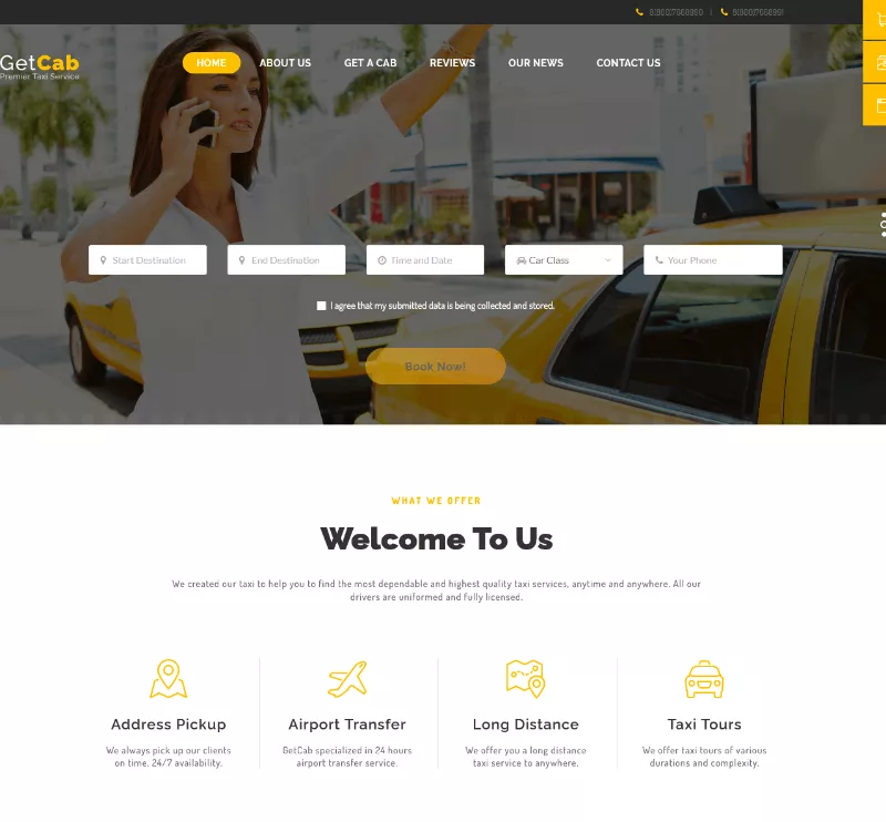 Grab Taxi – Online Cab Service WordPress Theme Download - Image 2