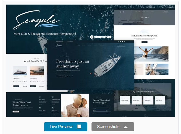 Seagale – Modern Elementor Template Kit for Yacht & Boat Rental Services